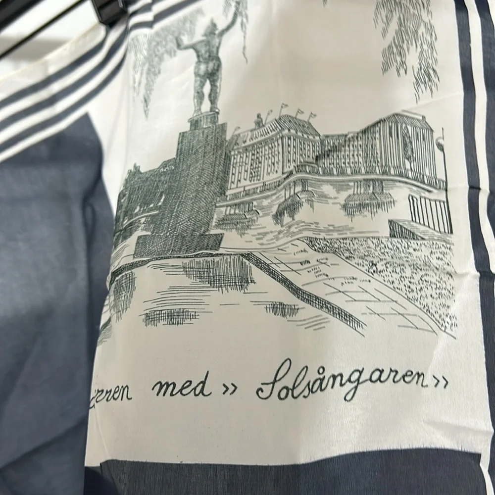 Vintage Stockholm Sweden Souvenir Scarf Hötorgscity Black White Cityscape